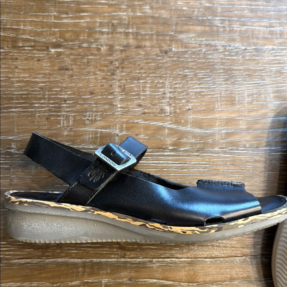 Fly London Black Leather Sandals with Buckle - Picture 2 of 4